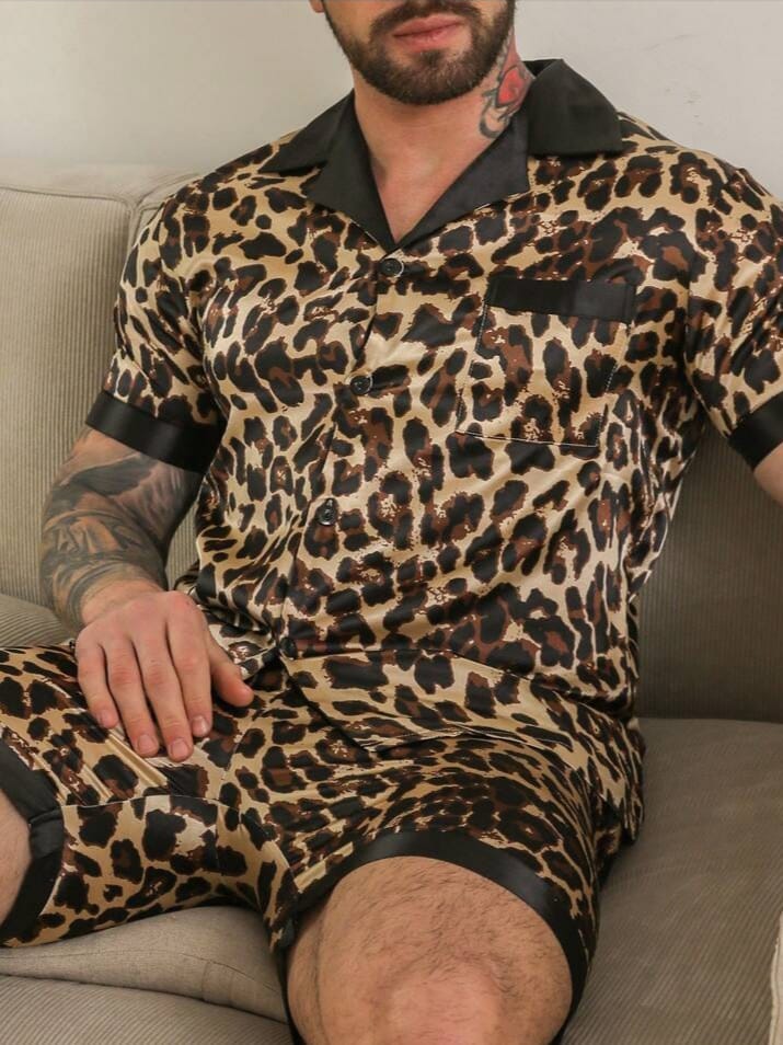 Bonga Boys WildSleep Leopard Pattern Print Minimalist Casual Silk Like Sleepwear